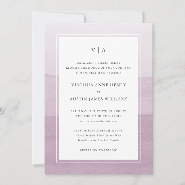 Invitation Mariage formel violet moderne (Devant)