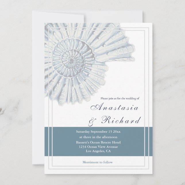 Invitation Mariage fossile Nautical Blue Beach Shell (Devant)