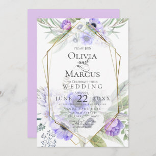 Invitation Mariage Frame à fleurs d'anémone violet