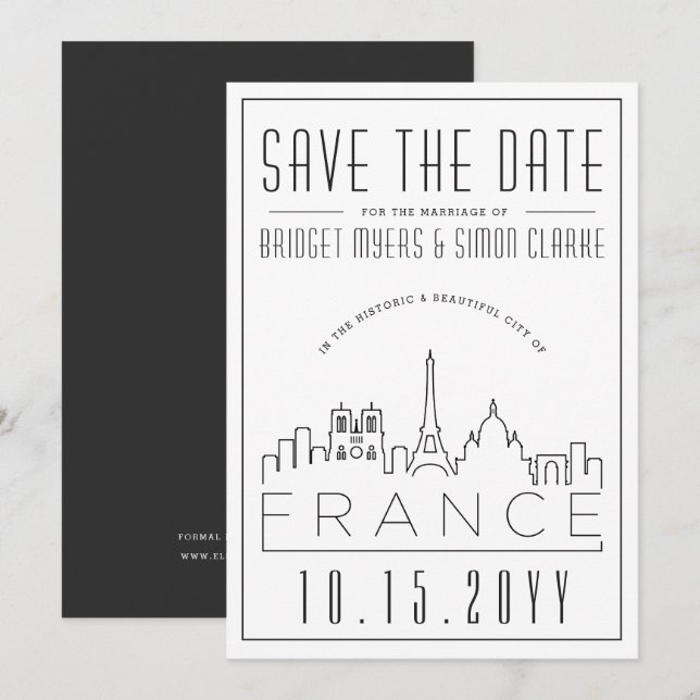 Invitation Mariage France | Skyline stylisée Enregistrer la d (Devant / Derrière)