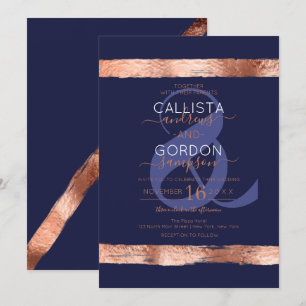 Invitation Mariage frontalier de luxe Rose de la marine or br