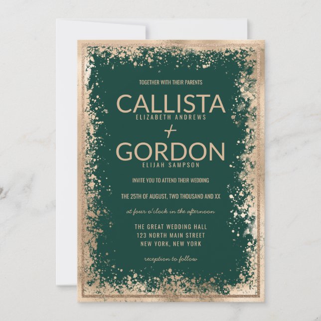 Invitation Mariage frontalier de Parties scintillant Gold Gre (Devant)