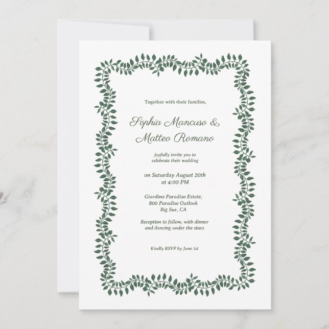 Invitation Mariage frontalier de verdure botanique (Devant)