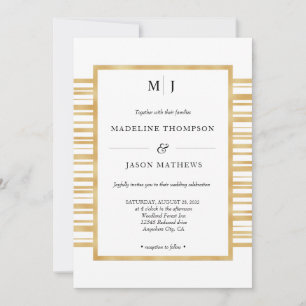 Invitation Mariage frontalier des rayures d'or blanc ivoire m
