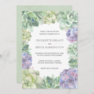 Invitation Mariage frontalier des succulents vert et pourpre