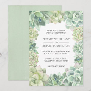 Invitation Mariage frontalier des succulents verts botaniques