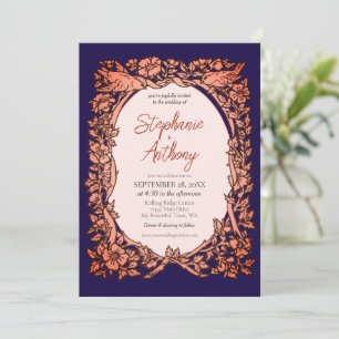 Invitation Mariage frontalier Fleur sauvage de cuivre bleu fo