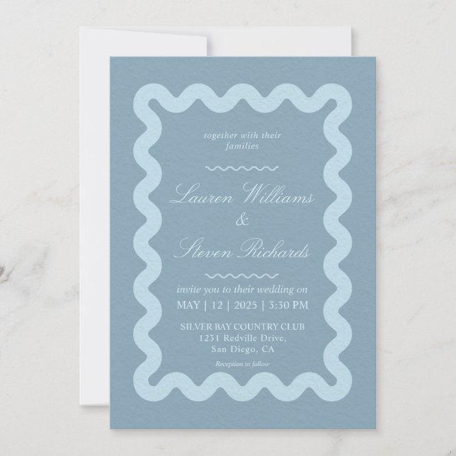 Invitation Mariage frontalier gris bleu personnalisé