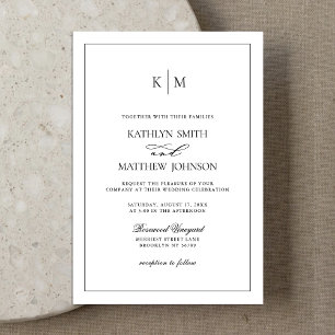 Invitation Mariage frontalier minimaliste élégant noir et bla