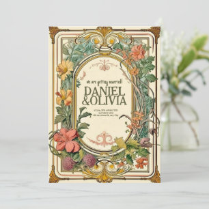 Invitation Mariage frontalier orné fleur sauvage victorien
