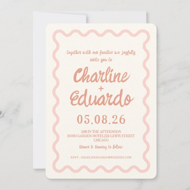 Invitation Mariage frontalier rose vif (Devant)