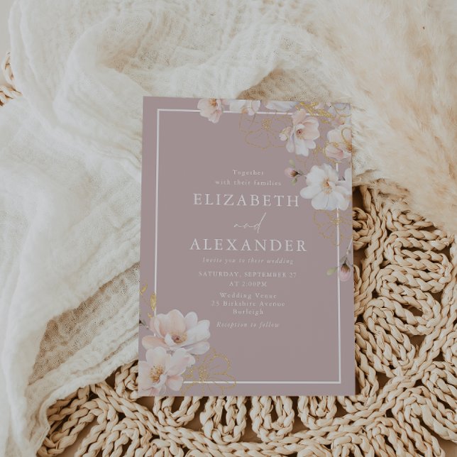 Invitation Mariage frontière blanc Fleur sauvage blanc enchan (Créateur téléchargé)