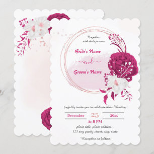 Invitation mariage fuchsia & blanc à couronne florale