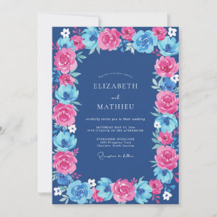 Invitation Mariage Fuchsia Cobalt Ranunculus Eucalyptus