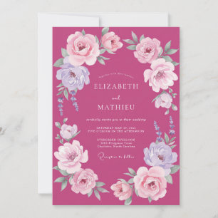 Invitation Mariage Fuchsia Lilas Ranunculus Eucalyptus