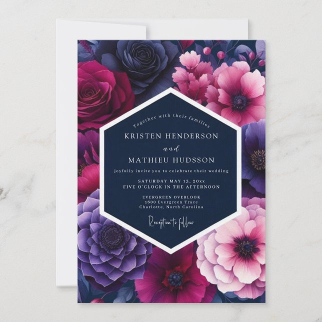 Invitation Mariage Fuchsia Midnight Bloom (Devant)
