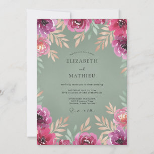 Invitation Mariage Fuchsia Olives Peints