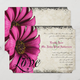Invitation Mariage Fuchsia Pink Gerber Daisy