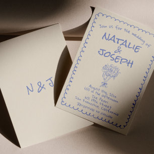 Invitation Mariage funky et original dessiné à la main en ble
