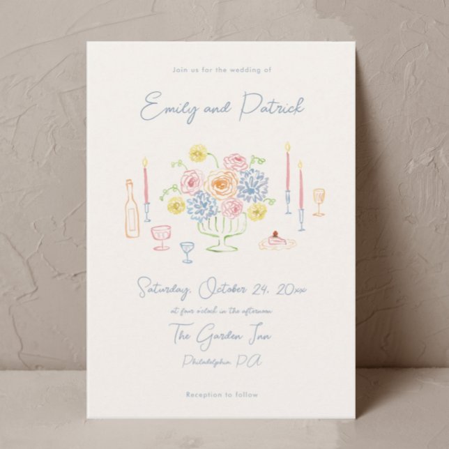 Invitation Mariage funky Whimsical Pastel dessiné à la main (Créateur téléchargé)