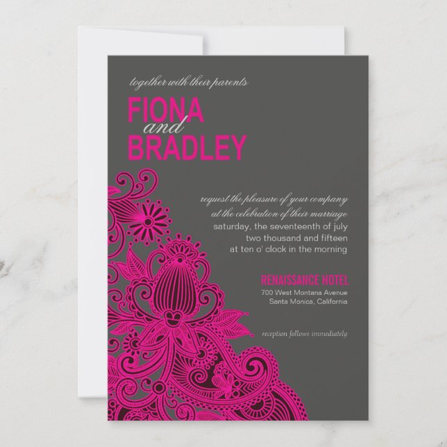 Invitation Mariage fuschia Aztec Paisley (Devant)