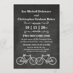 Invitation Mariage gai - panneau de craie - bicyclettes