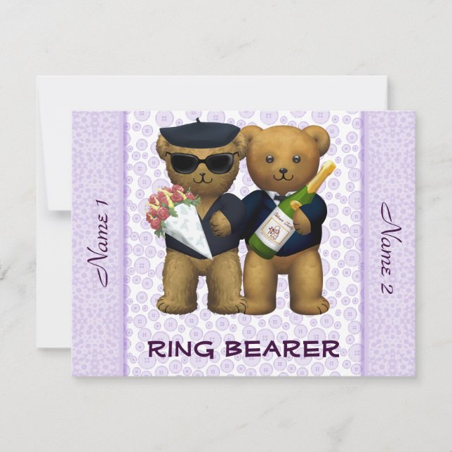 Invitation Mariage gai - Porteur d'anneau - Nounours lilas (Devant)