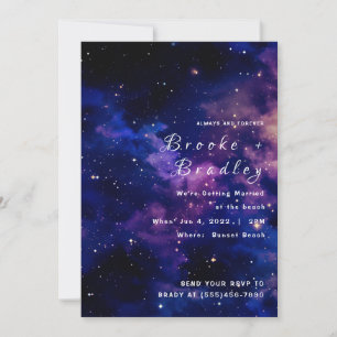 Invitation Mariage Galaxie Crépuscule Bleu Violet
