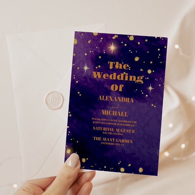 Invitation Mariage Galaxie Nébuleuse Violette de l'Espace (Créateur téléchargé)