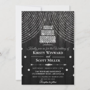 Invitation Mariage Gâteau Rideau Diamant Noir Argent