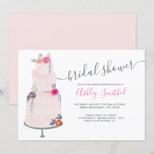 Invitation Mariage gâteau rose floral aquarelle nuptiale