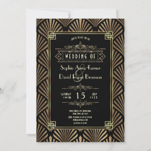 Invitation Mariage Gatsby Art Déco Or Noir 20s
