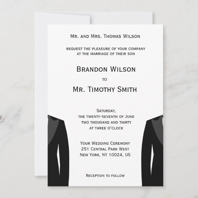 Invitation Mariage Gay Blanc Et Noir Personnalisé (Devant)