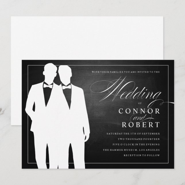Invitation Mariage Gay Chalkboard Deux Pièces Silhouettes (Devant / Derrière)