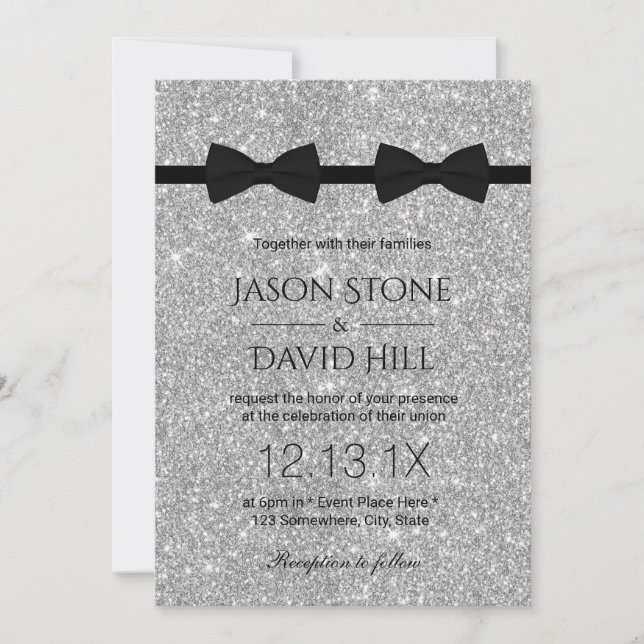 Invitation Mariage gay double Bow Cravates moderne Parties sc (Devant)