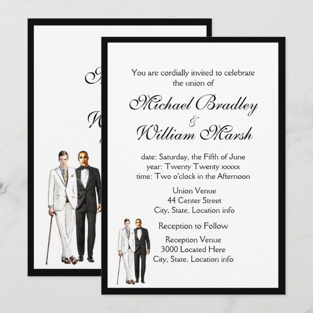 Invitation Mariage Gay Groom et Groom Elegant (Devant / Derrière)