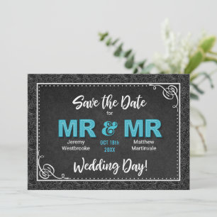 Invitation Mariage gay M. Turquoise Black Enregistrer la date