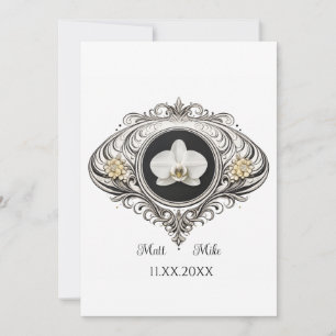 Invitation mariage gay orchidée noir et blanc vintage