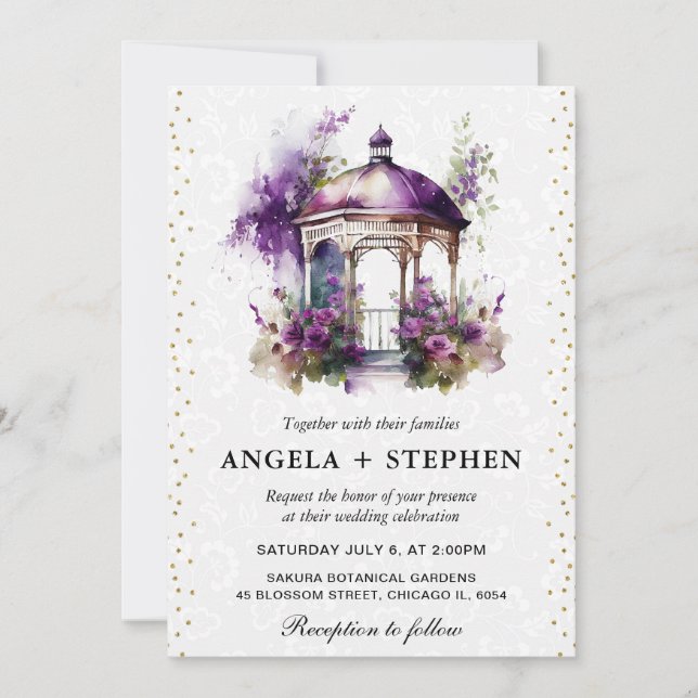 Invitation Mariage Gazebo du jardin de printemps aquarelle (Devant)