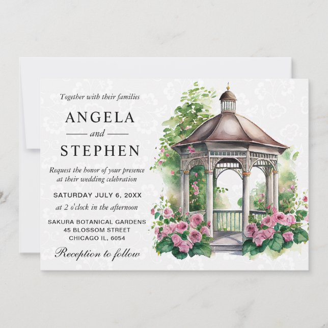Invitation Mariage Gazebo du jardin de printemps aquarelle (Devant)