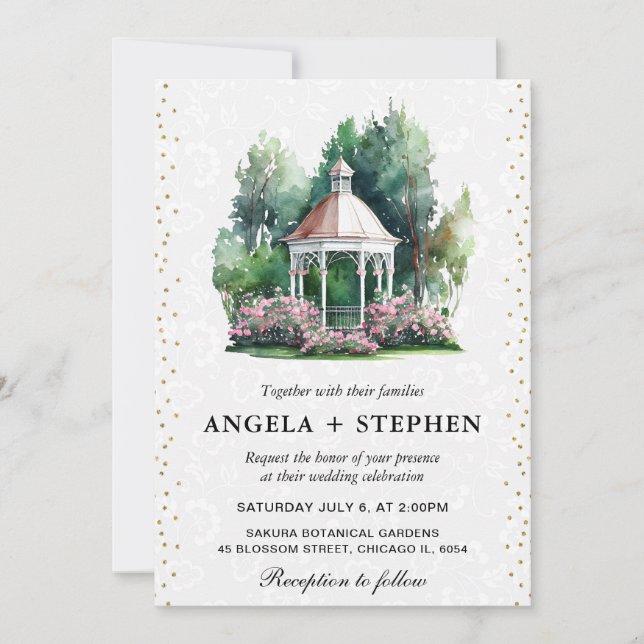 Invitation Mariage Gazebo du jardin de printemps aquarelle (Devant)