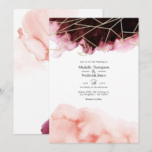 Invitation Mariage géométrique à l'aquarelle en Bourgogne et 