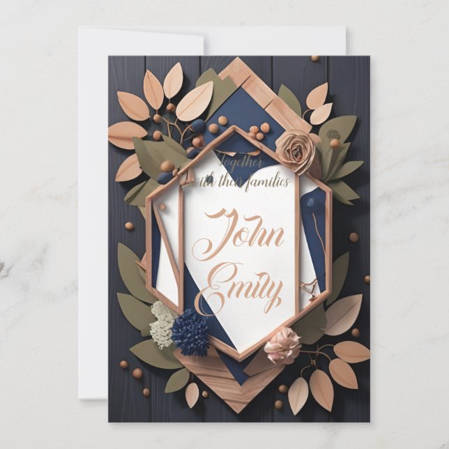 Invitation Mariage géométrique bleu bleu bleu bleu bleu marin (Devant)