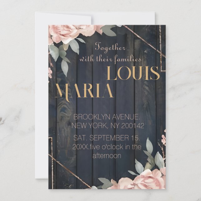 Invitation Mariage géométrique bleu bleu bleu bleu bleu marin (Devant)