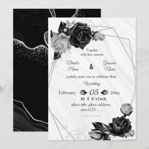 Invitation mariage géométrique botanique de fleurs argentées 