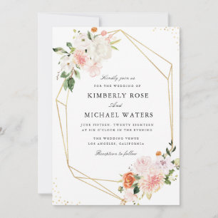 Invitation mariage géométrique botanique rose aquarelle flora