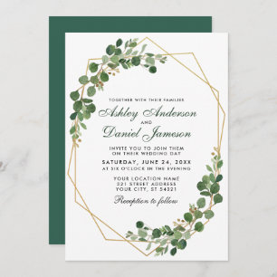 Invitation Mariage géométrique Botanique Vert Eucalyptus