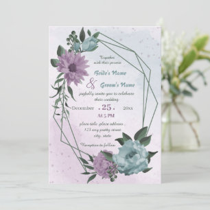 Invitation mariage géométrique de fleurs bleues violettes