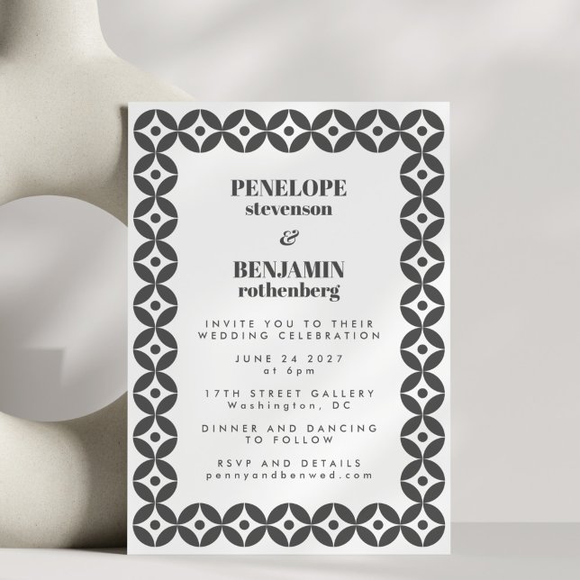 Invitation Mariage géométrique de la moyenne de couleur noire (Créateur téléchargé)