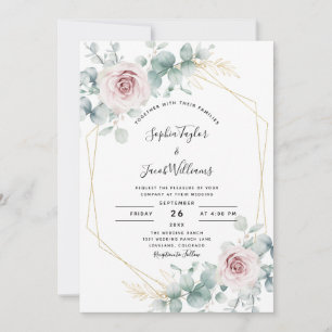 Invitation Mariage géométrique de l'Eucalyptus rose pâle
